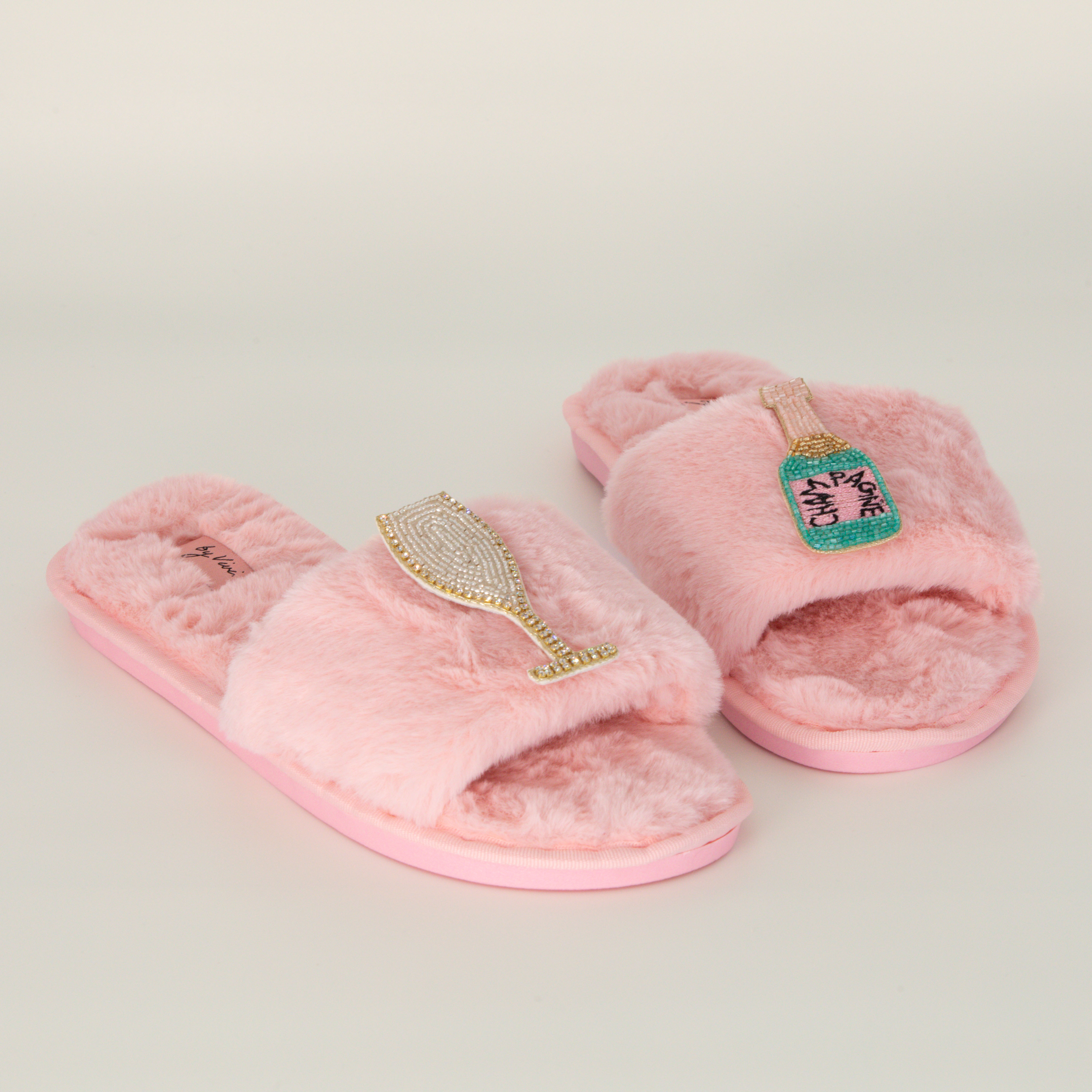 Slipper Rosa mit Broschen Champange Turquoise, 40/41